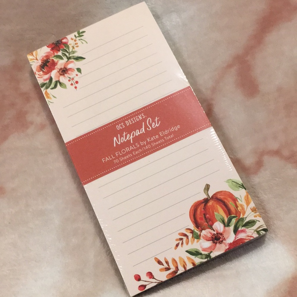 OCS Fall Harvest Pumpkin Floral Market List Notepad Two Pack NWT 140sht 8x4x.75”